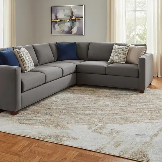 Rust Gray And Ivory Abstract Washable Area Rug With UV Protection Photo 2