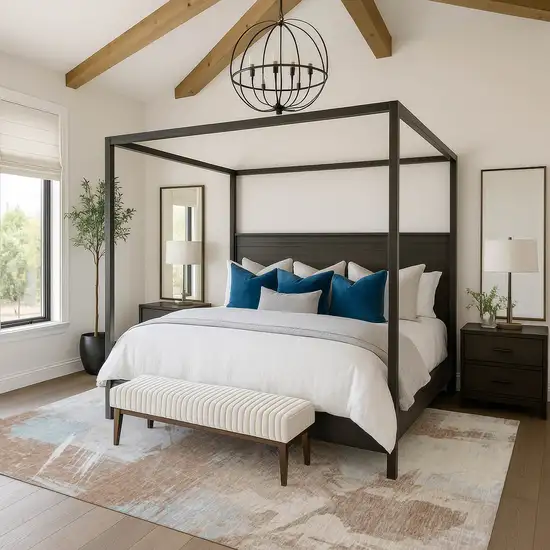 Rust Gray And Ivory Abstract Washable Area Rug With UV Protection Photo 3