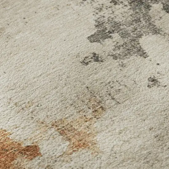 Rust Gray And Ivory Abstract Washable Area Rug With UV Protection Photo 9
