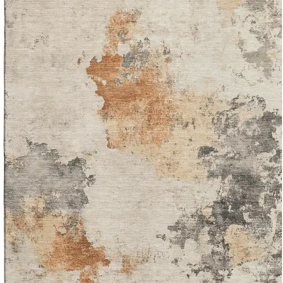 Rust Gray And Ivory Abstract Washable Area Rug With UV Protection Photo 3
