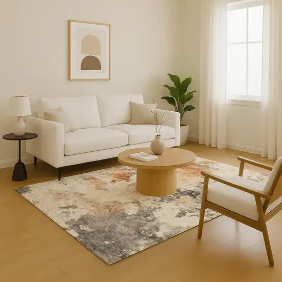 Rust Gray And Ivory Abstract Washable Area Rug With UV Protection Photo 5