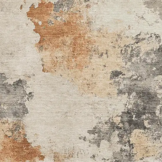 Rust Gray And Ivory Abstract Washable Area Rug With UV Protection Photo 2