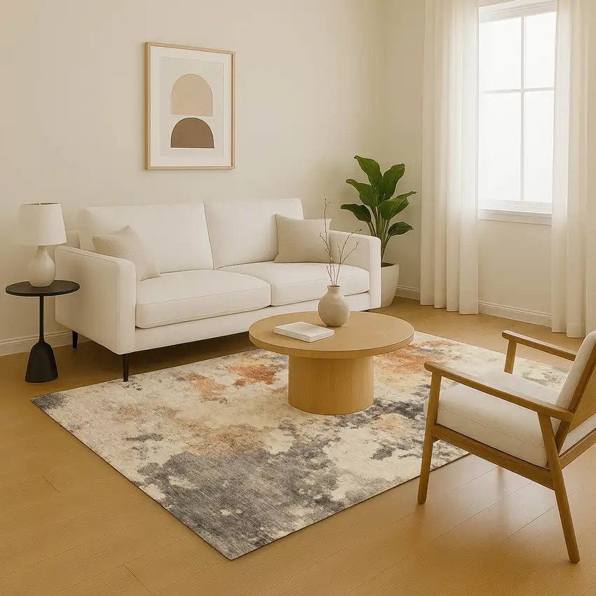 Rust Gray And Ivory Abstract Washable Area Rug With UV Protection Photo 5