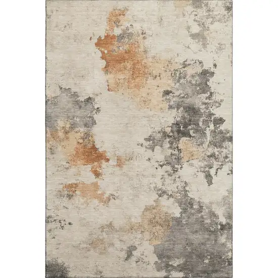 Rust Gray And Ivory Abstract Washable Area Rug With UV Protection Photo 1