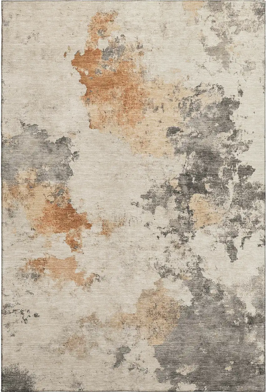 Rust Gray And Ivory Abstract Washable Area Rug With UV Protection Photo 1