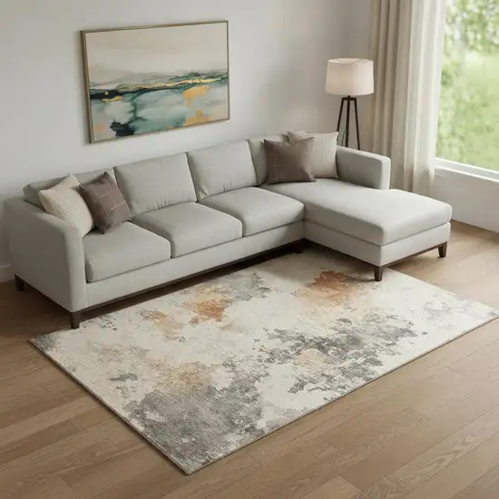 Rust Gray And Ivory Abstract Washable Area Rug With UV Protection Photo 2