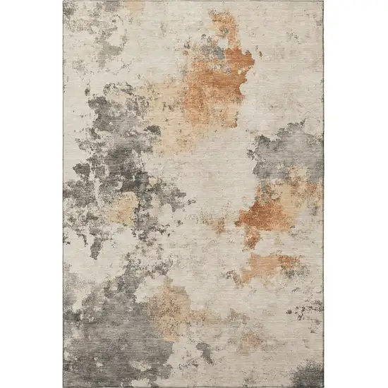 Rust Gray And Ivory Abstract Washable Area Rug With UV Protection Photo 3