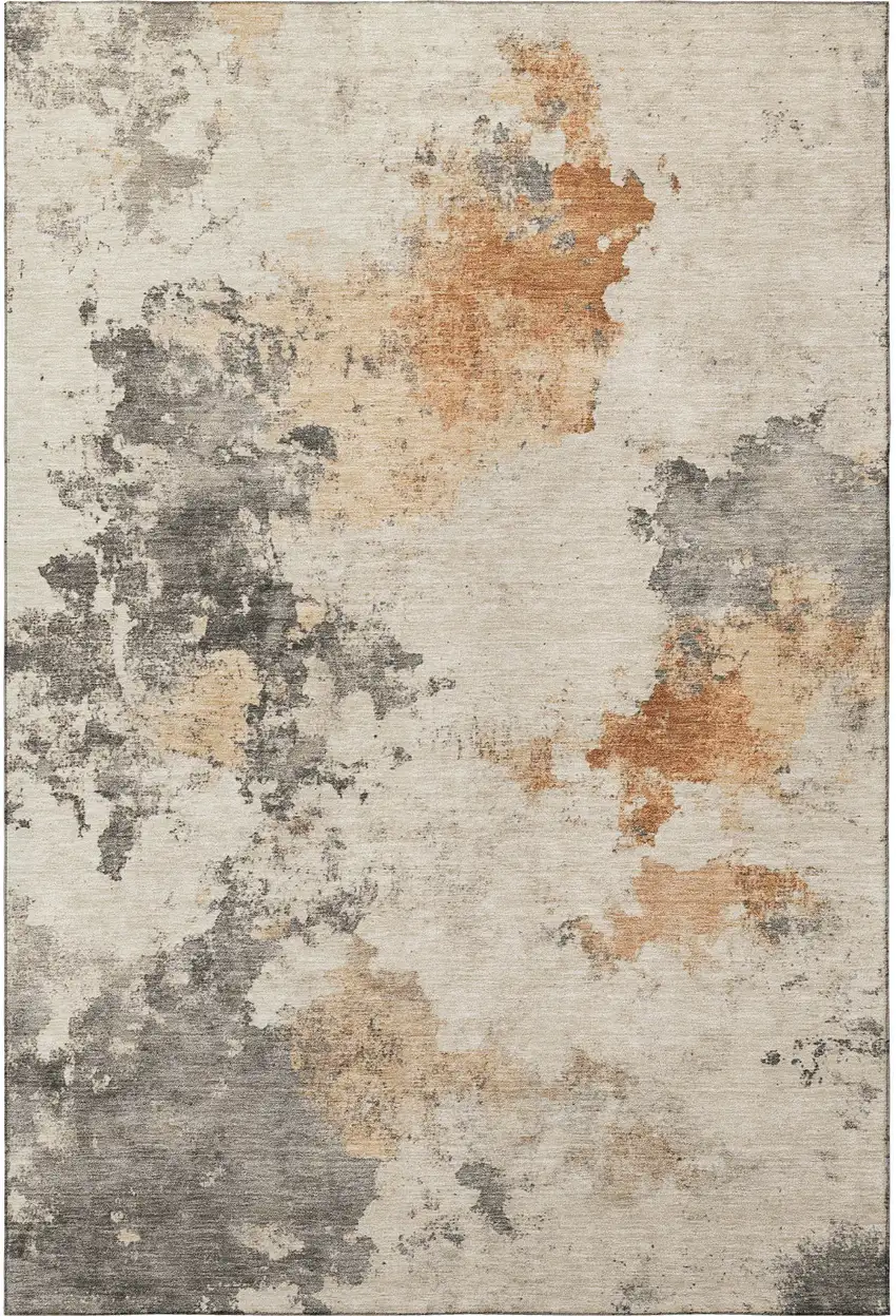 Rust Gray And Ivory Abstract Washable Area Rug With UV Protection Photo 3