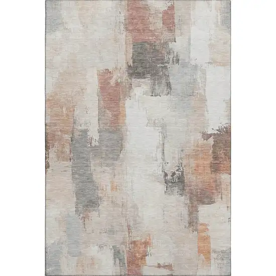Rust Gray And Ivory Abstract Washable Area Rug With UV Protection Photo 6
