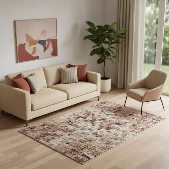 Rust Gray And Ivory Abstract Washable Area Rug With UV Protection Photo 1