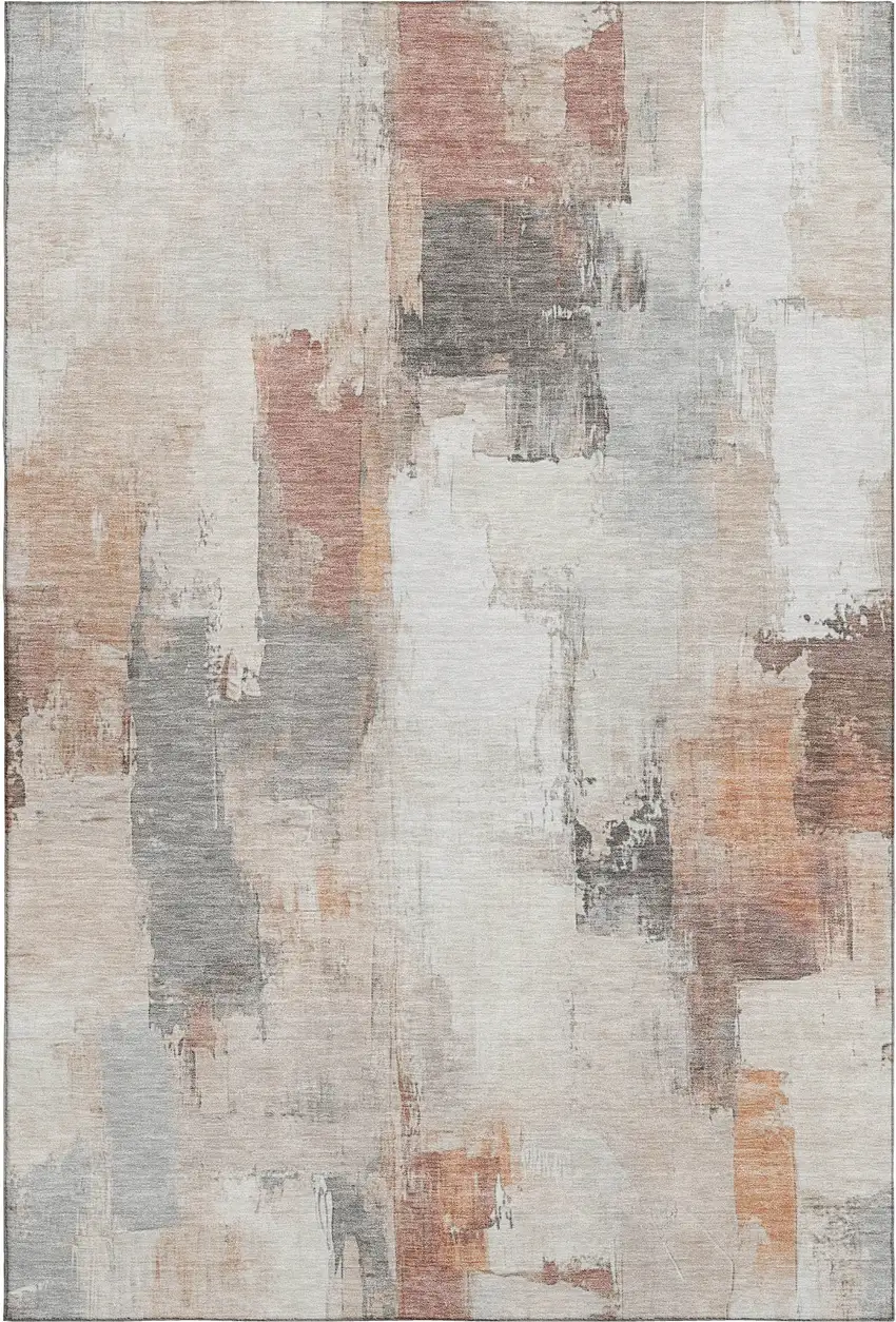 Rust Gray And Ivory Abstract Washable Area Rug With UV Protection Photo 5