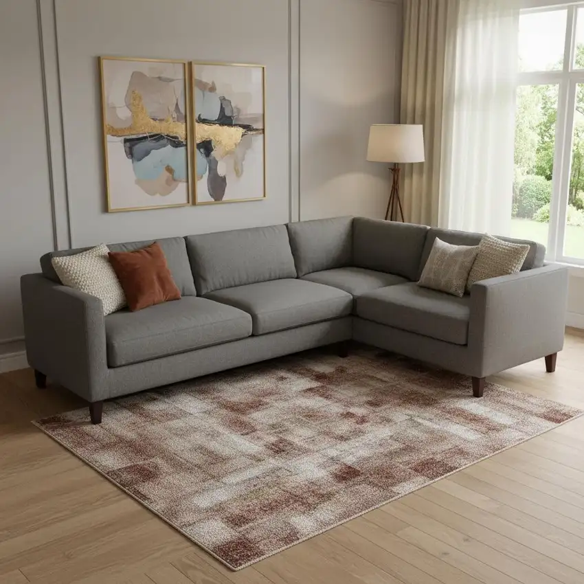 Rust Gray And Ivory Abstract Washable Area Rug With UV Protection Photo 2