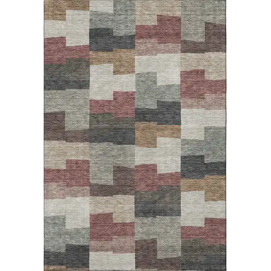 Rust Gray And Ivory Geometric Washable Area Rug With UV Protection Photo 3