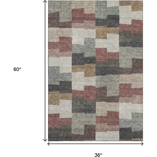 Rust Gray And Ivory Geometric Washable Area Rug With UV Protection Photo 3