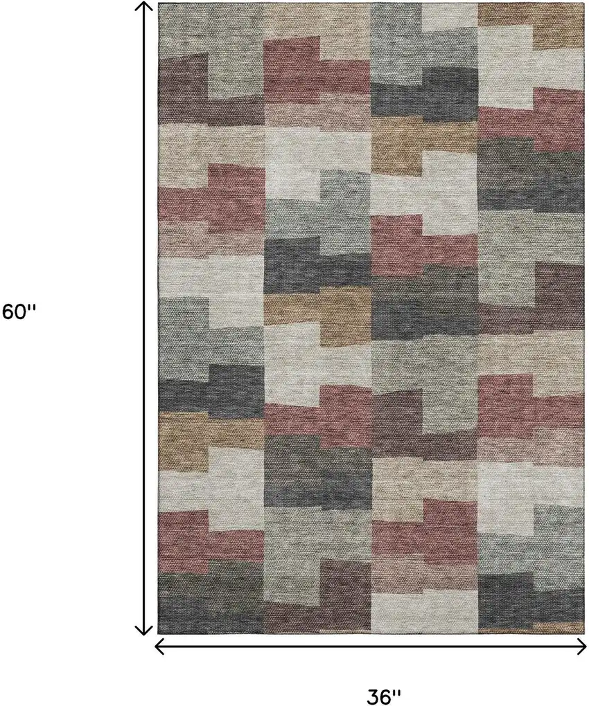 Rust Gray And Ivory Geometric Washable Area Rug With UV Protection Photo 3