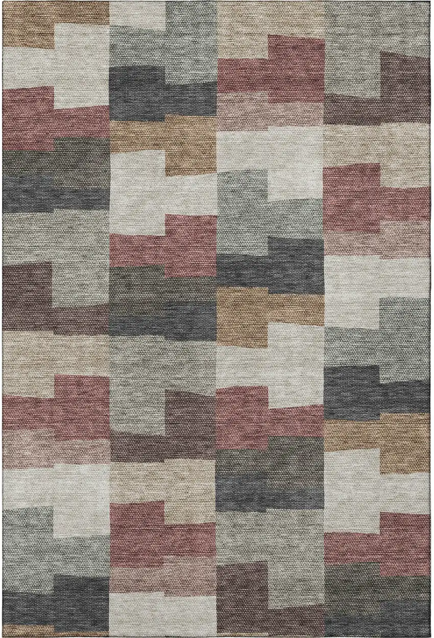 Rust Gray And Ivory Geometric Washable Area Rug With UV Protection Photo 3