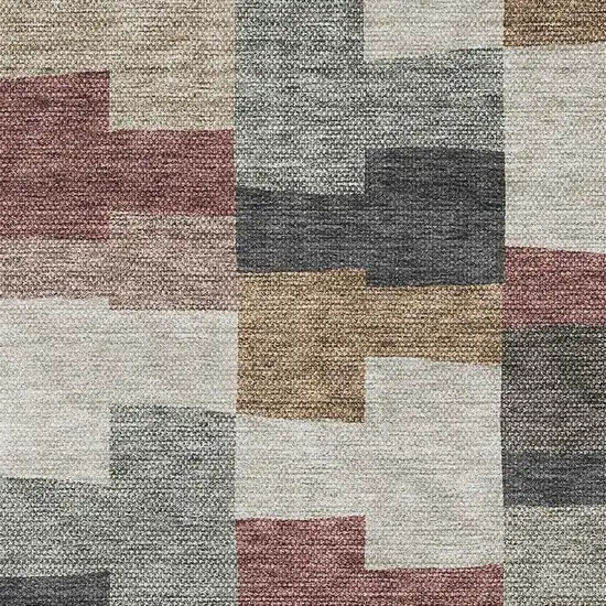 Rust Gray And Ivory Geometric Washable Area Rug With UV Protection Photo 2