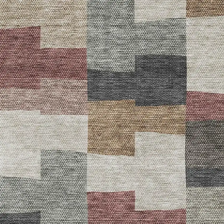 Rust Gray And Ivory Geometric Washable Area Rug With UV Protection Photo 2