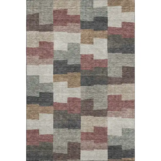 Rust Gray And Ivory Geometric Washable Area Rug With UV Protection Photo 1