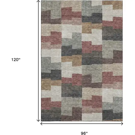 Rust Gray And Ivory Geometric Washable Area Rug With UV Protection Photo 3