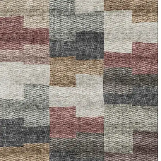Rust Gray And Ivory Geometric Washable Area Rug With UV Protection Photo 3