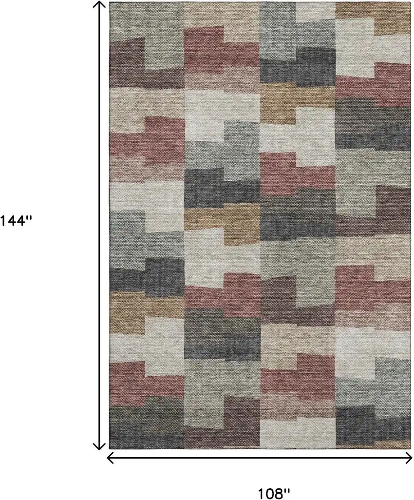Rust Gray And Ivory Geometric Washable Area Rug With UV Protection Photo 3
