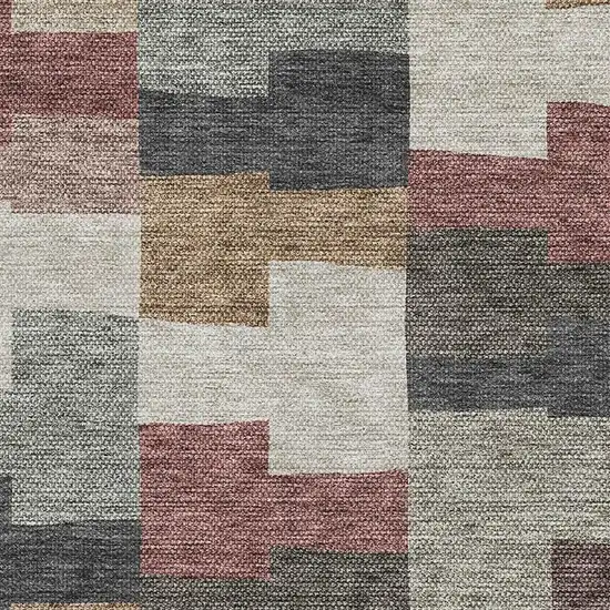 Rust Gray And Ivory Geometric Washable Area Rug With UV Protection Photo 2