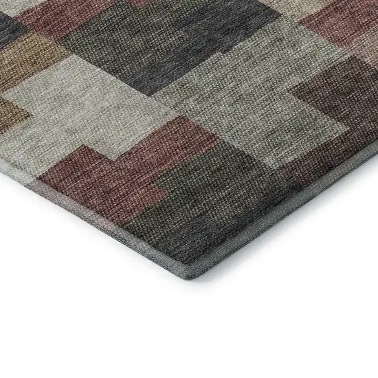 Rust Gray And Ivory Geometric Washable Area Rug With UV Protection Photo 7