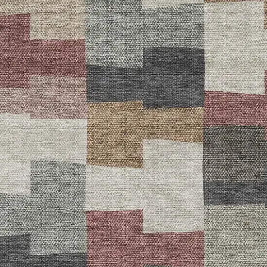 Rust Gray And Ivory Geometric Washable Area Rug With UV Protection Photo 2