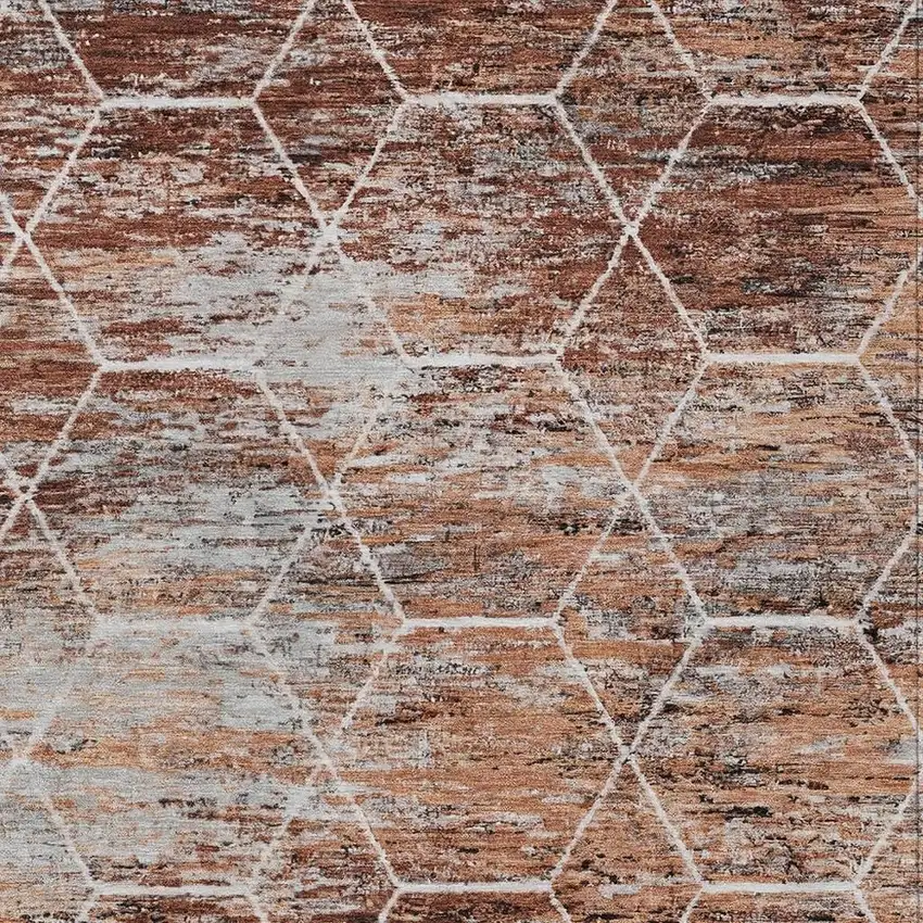 Rust Gray And Ivory Geometric Washable Indoor Outdoor Area Rug Photo 3