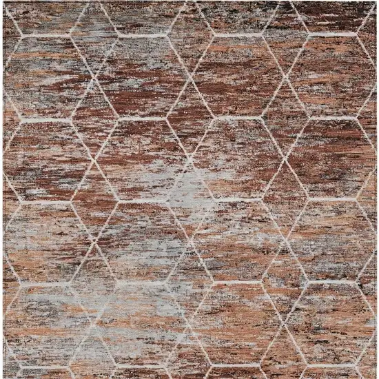Rust Gray And Ivory Geometric Washable Indoor Outdoor Area Rug Photo 4