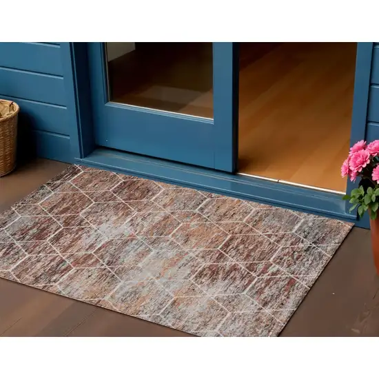 Rust Gray And Ivory Geometric Washable Indoor Outdoor Area Rug Photo 2