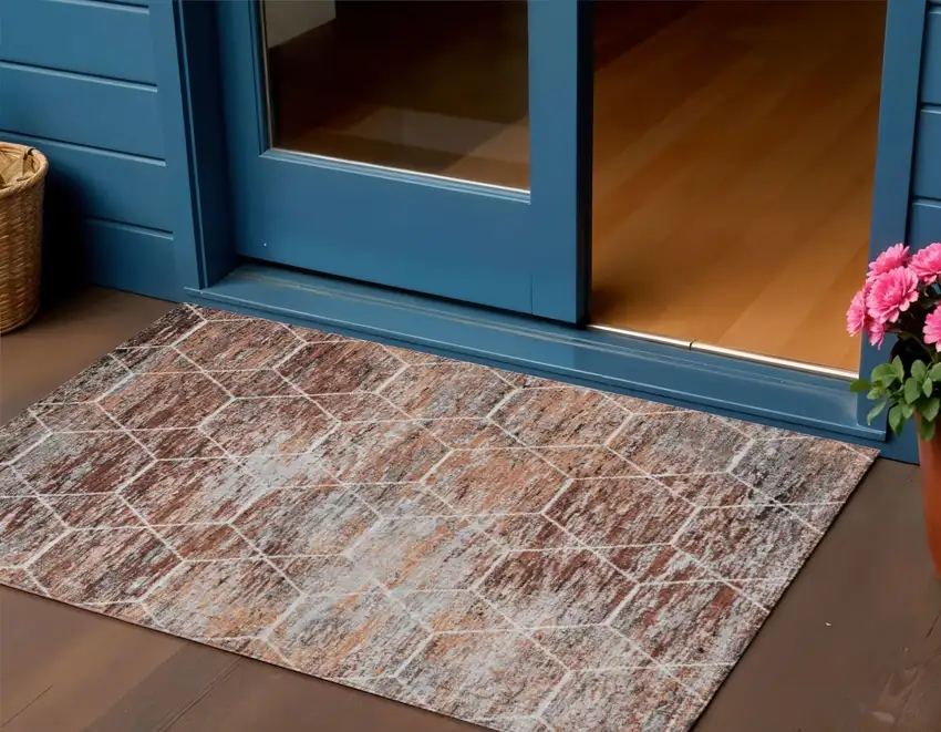 Rust Gray And Ivory Geometric Washable Indoor Outdoor Area Rug Photo 2