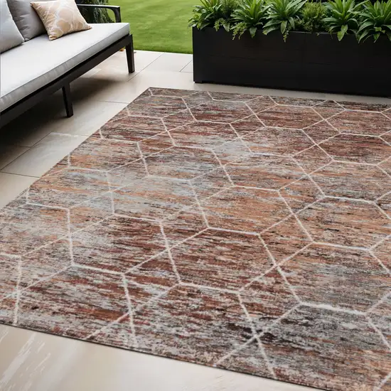 Rust Gray And Ivory Geometric Washable Indoor Outdoor Area Rug Photo 2