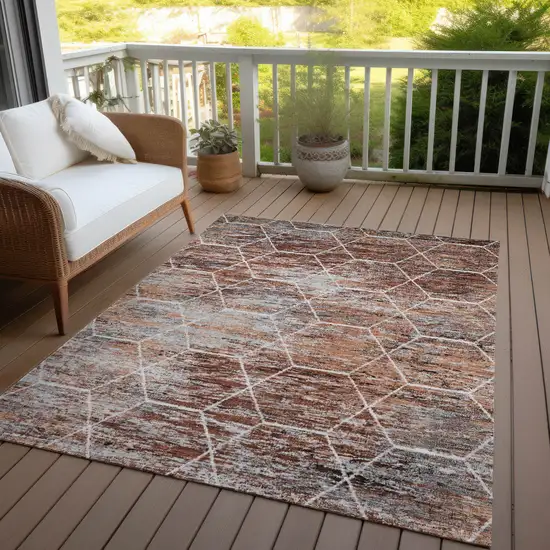 Rust Gray And Ivory Geometric Washable Indoor Outdoor Area Rug Photo 4