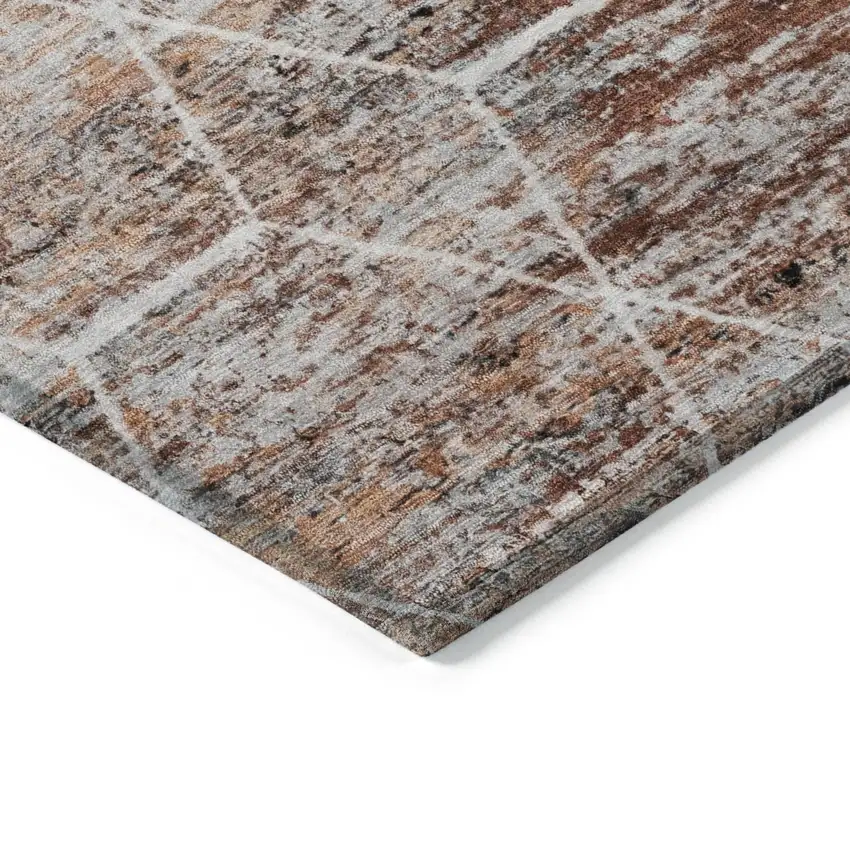 Rust Gray And Ivory Geometric Washable Indoor Outdoor Area Rug Photo 9