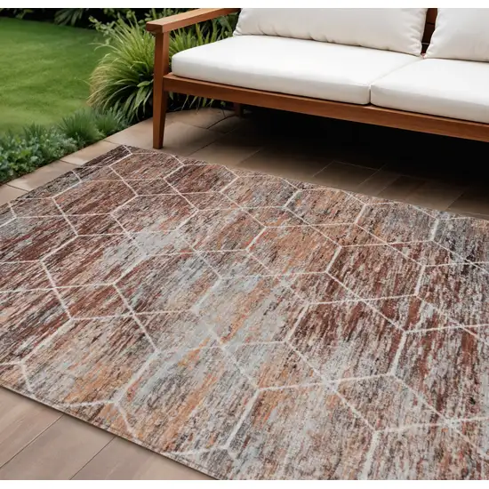 Rust Gray And Ivory Geometric Washable Indoor Outdoor Area Rug Photo 2