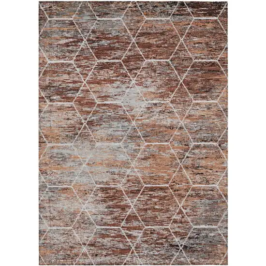 Rust Gray And Ivory Geometric Washable Indoor Outdoor Area Rug Photo 3