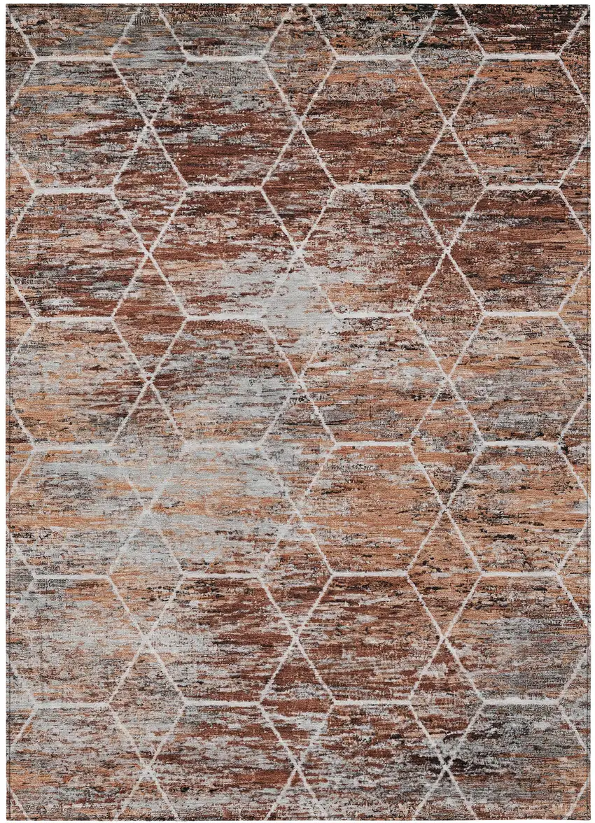 Rust Gray And Ivory Geometric Washable Indoor Outdoor Area Rug Photo 3