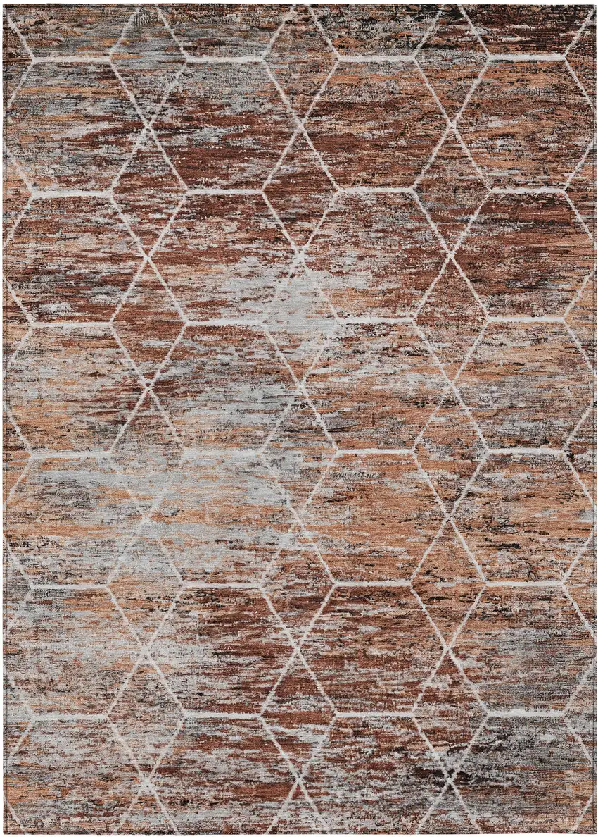 Rust Gray And Ivory Geometric Washable Indoor Outdoor Area Rug Photo 8