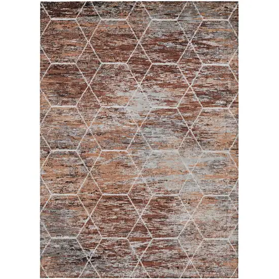 Rust Gray And Ivory Geometric Washable Indoor Outdoor Area Rug Photo 1
