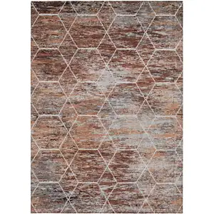 Photo of Rust Gray And Ivory Geometric Washable Indoor Outdoor Area Rug