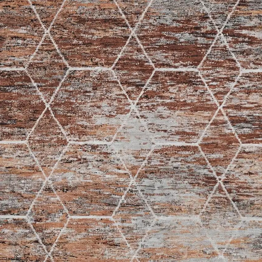 Rust Gray And Ivory Geometric Washable Indoor Outdoor Area Rug Photo 3