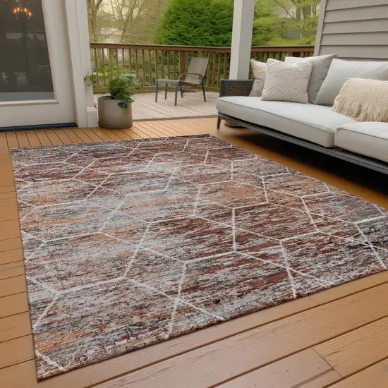 Rust Gray And Ivory Geometric Washable Indoor Outdoor Area Rug Photo 7