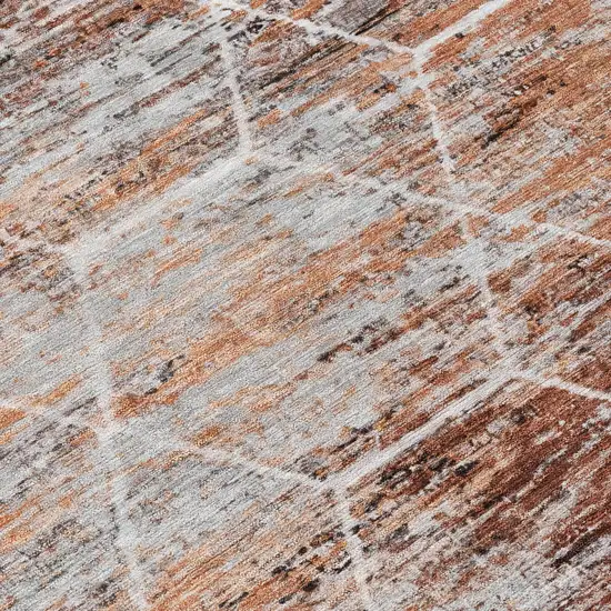 Rust Gray And Ivory Geometric Washable Indoor Outdoor Area Rug Photo 9