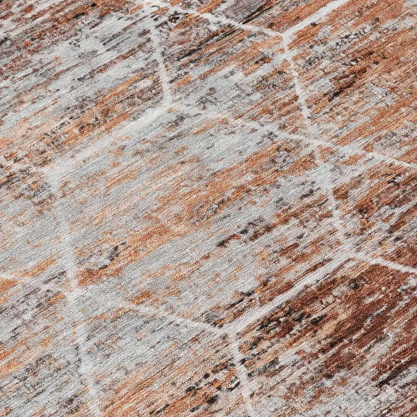 Rust Gray And Ivory Geometric Washable Indoor Outdoor Area Rug Photo 9