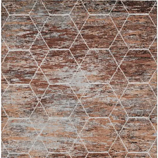 Rust Gray And Ivory Geometric Washable Indoor Outdoor Area Rug Photo 7