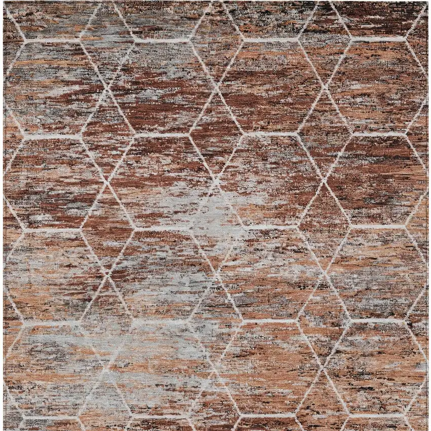Rust Gray And Ivory Geometric Washable Indoor Outdoor Area Rug Photo 7