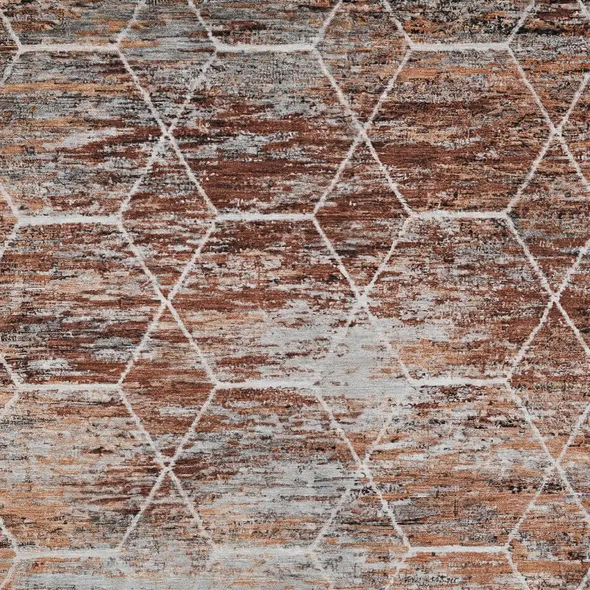 Rust Gray And Ivory Geometric Washable Indoor Outdoor Area Rug Photo 6