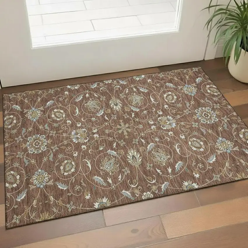 Rust Gray And Ivory Moroccan Washable Area Rug With UV Protection Photo 2
